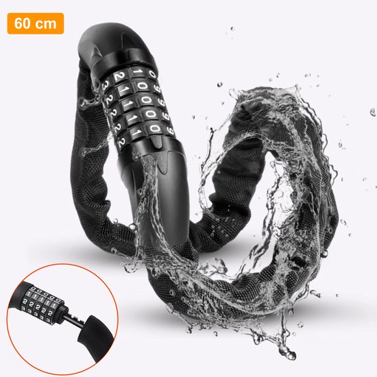 Colorful Sun® Fietsslot met cijferslot - 60 cm - 1 stuk - Kettingslot fiets - Motorslot - Fietssloten electrische fietsen - Fietsslot ketting - Cijfercombinatieslot - Slot met Code - Zwart van Colorful Sun®