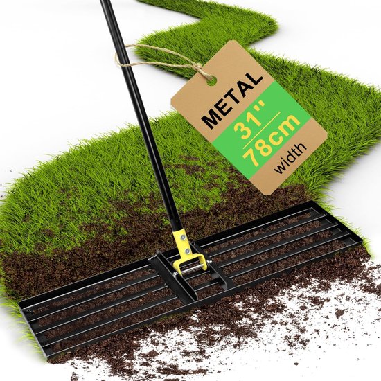 Colwelt Lawn Leveling Rake 31 inch, Heavy Duty Lawn Leveling Rake for Grass Soil, Lawn Leveling Rake with 72'' - ShopVlot