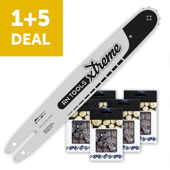 Combiset bestaande uit RNtools zaagblad Xtreme 35cm - inclusief 5x RNtools ketting 3/8- 1.3mm- 50 schakels voor Stihl kettingzaag van RNtools
