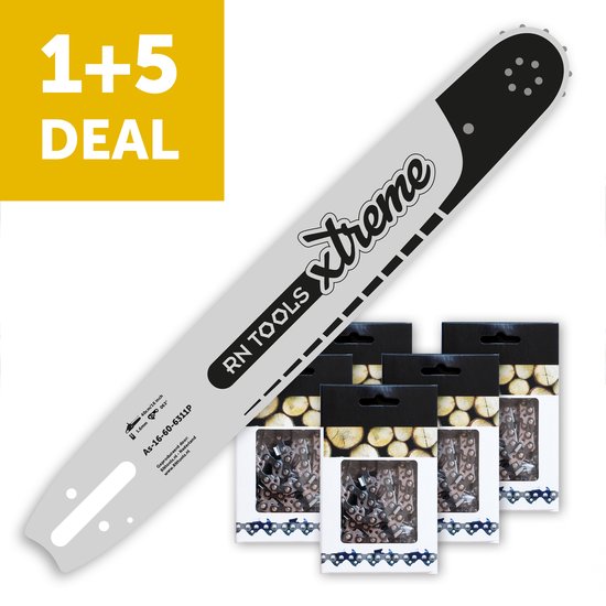 Combiset bestaande uit RNtools zaagblad Xtreme 40 cm en 5x RNtools zaagkettingen 3/8 1.6mm 60 schakels speciaal voor Stihl van RNtools