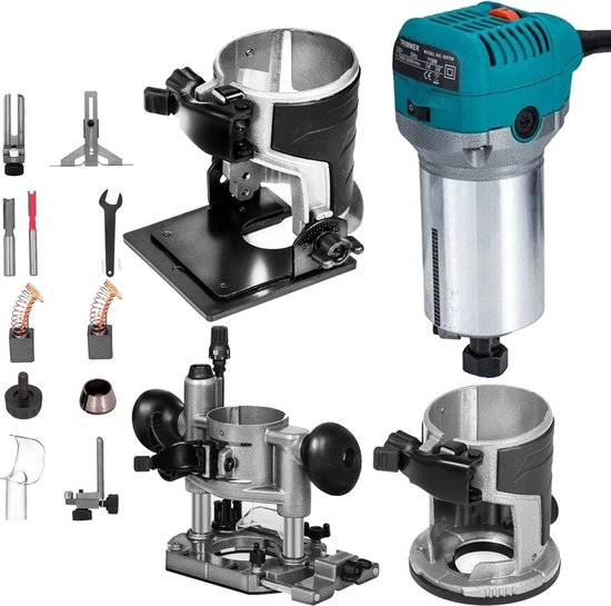 Compacte Router -Variabele Snelheid - Met 2 Bases - Duurzaamheid - Groot Snelheidsbereik - Vaste Basis - Zilver