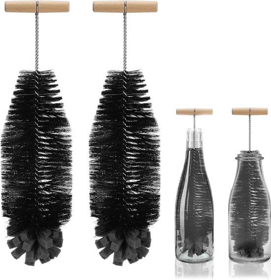 compatibel met SodaStream glazen flessen en kunststof flessen, 32 cm reinigingsborstel voor glazen karaf, sodaflessen, babyflessen, drinkflessen, reinigt krachtig (zwart)