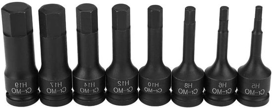 Complete 8-delige Impact Socket Set met 1/2 Inch 6-Zijdige Sockets voor Reparatie en Air Drive Kit, H5-H19