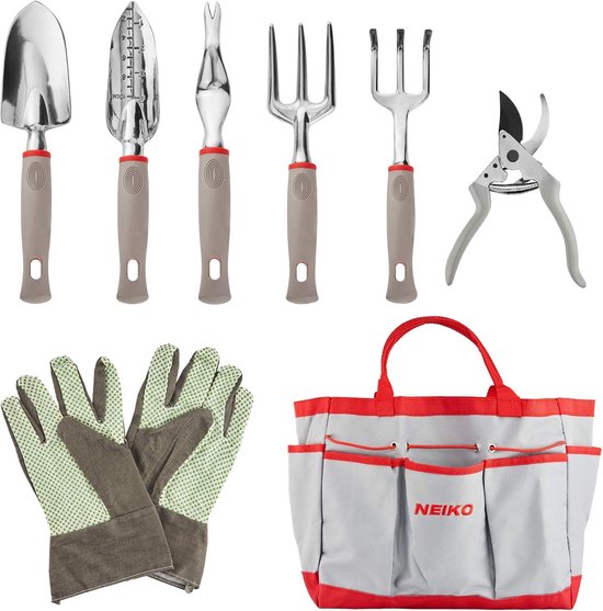 Complete 8-delige Tuiniergereedschapsset | Heavy Duty Handgereedschap met Opbergtas & Handschoenen van Merkloos	