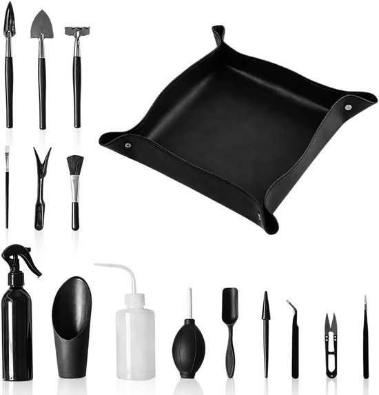 Complete Bonsai Starter Set met 16 Onderdelen, Inclusief Waterdichte Pot, Opbergzak en Mini Tuingereedschap voor Verpotten, Vetplanten en Plantenverzorging