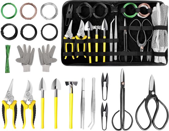 Complete Bonsai Tool Set met 19 Stukken - Tuinschaar, Bonsai Scharen, Mini Hark, Schep, Bonsai Draad en Tuinhandschoenen voor Perfecte Bonsai Verzorging