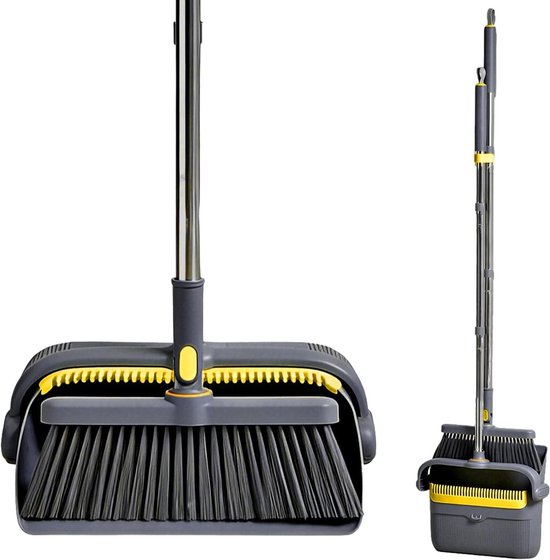 Complete Broom and Dustpan Set met Lange Handgreep, 180° Draaiende Broomkop, Inklapbare Veegset voor Binnen en Buiten, Geschikt voor Keuken, Huishouding, Garage en Kantoor
