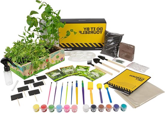 Complete Garden Set for Kids with Herb Seeds Wooden Tools Earth Paint & Grow Box - Creative Gift Idea for Boys and Girls - Plant Growing Kit van Dan&Darci