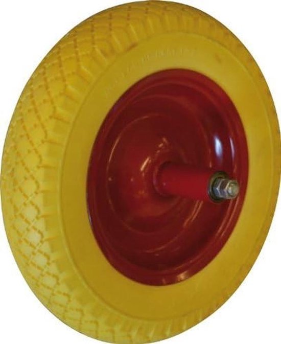 Complete Kruiwagenwiel 350 mm Geel met As 150 mm - Stevig Vervangwiel van Merkloos	