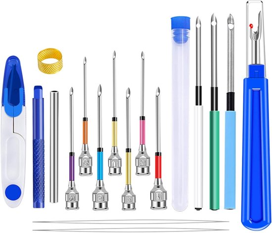 Complete Punch Needle Set voor Beginners - 18-delige Gereedschap Kit met Borduurnaalden, Scharen en Handvatten voor Punch Needling en Borduren