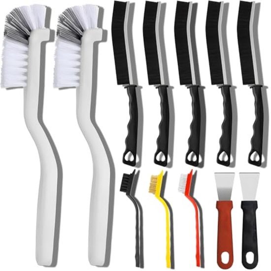 Complete set reinigingsborstels voor voegen en moeilijke plekken - 12-delige handborstels voor keuken en badkamer van Merkloos	