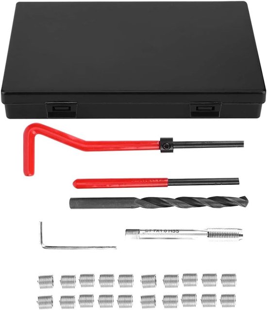 Complete Set van 25 Draadherstel Gereedschappen voor M7X1, Inclusief Helicoil en Twist Tap voor Roestvrij Staal, Ideaal voor Draadreparatie en Invoegen
