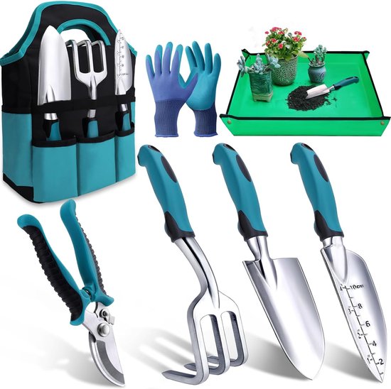 Complete Tuin Gereedschap Set met Zeven Onmisbare Handgereedschappen en Opslagtas van Gardenline