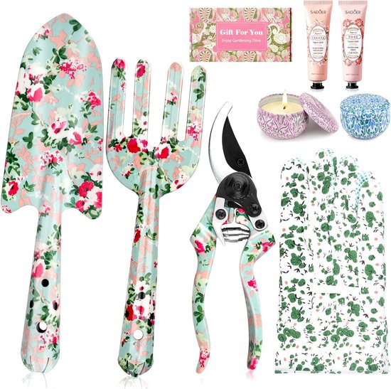 Complete tuingereedschapset voor vrouwen - 8-delig met schaar, vork, handcrèmes en geurkaarsen