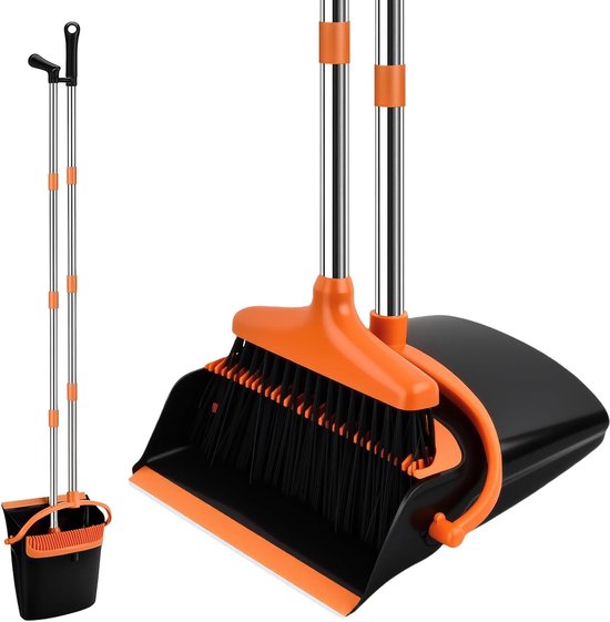 Complete Veegset met Lange Handgreep van 137 cm, Hoge Bezem en Verticale Veegmachine voor Thuis en Tuin, Ruimtebesparend en Efficiënt Schoonmaken