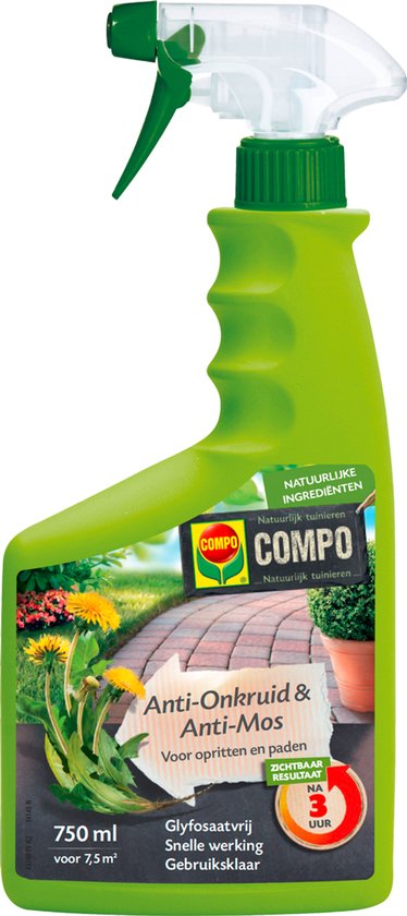 COMPO Anti-Onkruid & Anti-Mos Spray Opritten & Paden - natuurlijke ingrediënten - eerste resultaten binnen 3 uur - spray 750 ml (7,5 m²) van Merkloos	