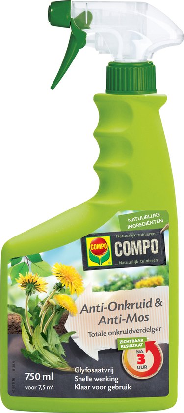 COMPO Anti-Onkruid & Anti-Mos Spray totaal - natuurlijke ingrediënten - eerste resultaten binnen 3 uur - spray 750 ml (7,5 m²) van Merkloos	