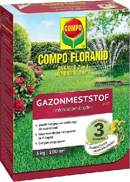 Compo Gazonmest 2 in 1 Met Onkruidbestrijding - 3 kg. Voor 100 m2 - Gazon - Garden Select (Nieuw) van Merkloos	