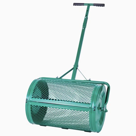 Compost spreider 24 inch breedte turfmos strooier met duw en trek handvat verstelbare hoogte stalen gazon strooier voor graszaad mest en bodemverzorging