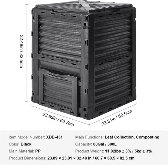 Compostbak - Compostvat - 220 Gallon - Compost - Uitschuifbare Buitencompostbak met Groot Volume - Snelle Compostering - Composter - Prullenbak
