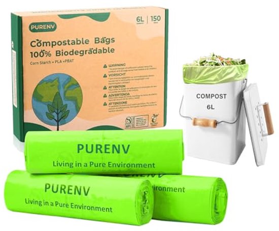 Composteerbare Afvalzakken voor GFT - 6 Liter, 150 Biologische Zakken - Stevig en Lekbestendig