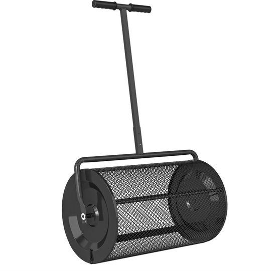 Compoststrooier - 75 L - Veenmos-strooier met U-greep -Meststrooier - Tuinstrooier - voor Mestzaad, Zaadstrooier - met Metalen Rooster - voor Gazon, Tuin, Compost - Gazononderhoud - Zwart van Merkloos	