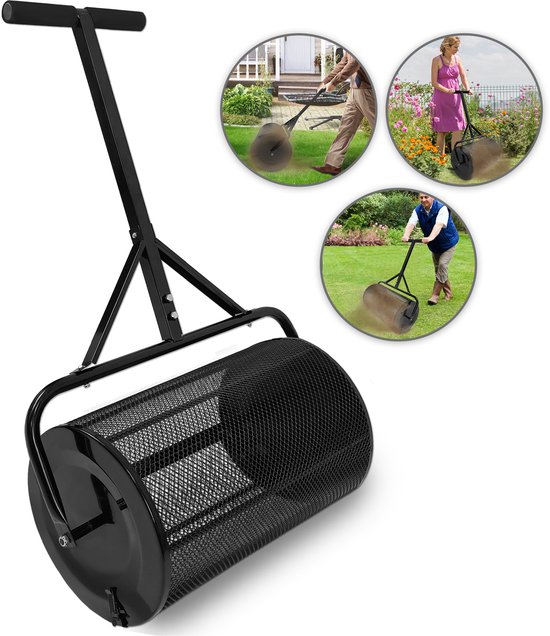 Compoststrooier 80L Gazonstrooier Strooier met metalen netmand en handgreep Tuinstrooier Kunstmeststrooier Turfmolmstrooier Zaadstrooier Compoststrooier Gazonmest voor gazon en tuin van Merkloos	