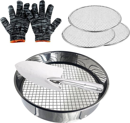 Compostzeef 3-in-1 metalen grondzeef - tuinpotzeef 25 cm - verwisselbaar gaas - tuingereedschap - grond stenen compost zeven van Fleurelle