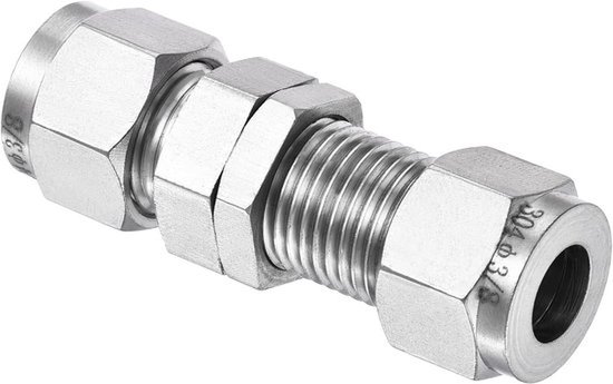 Compressiebuizen - koppelingsadapter voor schotkoppeling - 304 roestvrij staal - ideaal voor buizen - zilverkleur - 3/8-inch buizen OD x 3/8-inch buizen OD