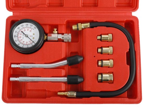 Compressietester - set - meetinstrument - auto - motorfiets - compressiemeter - motorvoertuig - M10 - M12 - M14 - M18 van Merkloos	