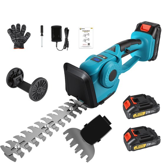 CONENTOOL 2-in-1 Accu Heggenschaar & Grastrimmer - Incl. 2x Accu, Oplader & Hulpwiel - Draadloze Snoeischaar - Elektrische Grastrimmer voor Tuinonderhoud van Merkloos	