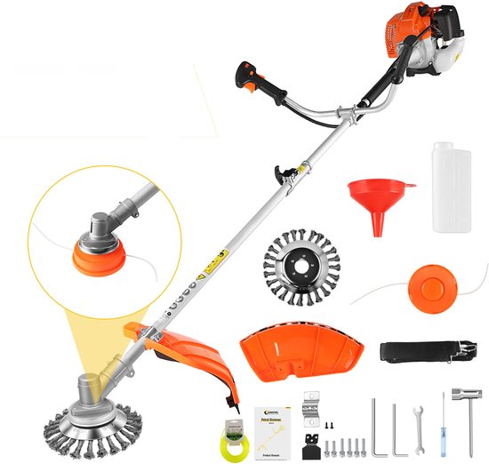 CONENTOOL 2-in-1 Benzine Grastrimmer 52cc - 2,5kW Krachtige Onkruidverwijderaar Met Draagharnas, Staaldraadwiel & Maaidraad