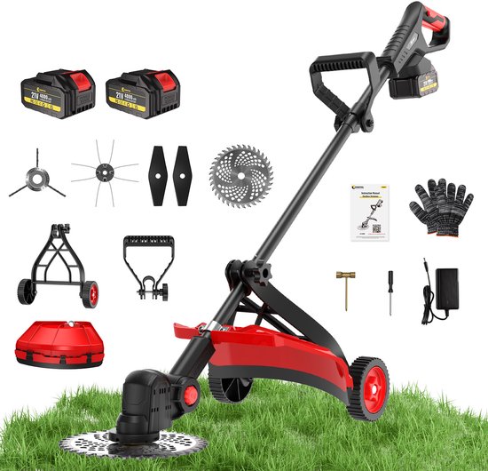 CONENTOOL 4-in-1 Bosmaaier Grastrimmer - 1200W Borstelloze Motor Draadloze Grasmaaier met 4000mAh x2 Accu's & LED Display, 90° Draaibare Werkkop, Met Hulpwiel, voor Tuin & Gazon van Merkloos	