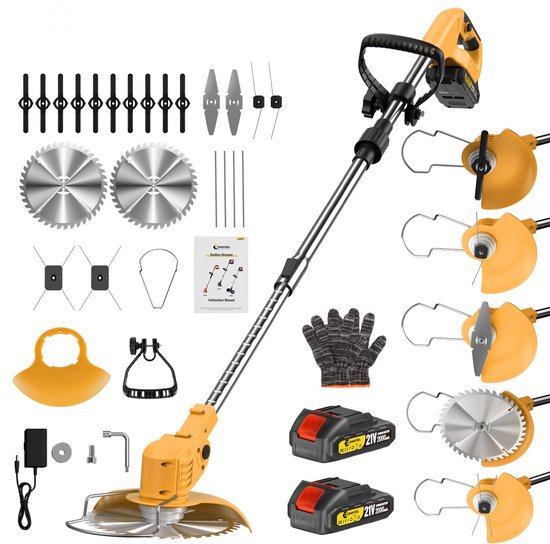 CONENTOOL 5-in-1 Accu Grastrimmer 21V 2000mAh - Incl. 2 Accu's & Lader - Opvouwbaar & Kantenmaaier - Draadloze Elektrische Grasmaaier voor Tuin & Bos van Merkloos	