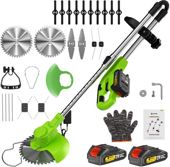 CONENTOOL 5-in-1 Accu Grastrimmer - 21V 2000mAh - Incl. 2x Accu & Lader - Opvouwbaar, Kantenmaaier & Bosmaaier - Draadloze Elektrische Grasmaaier voor Tuin