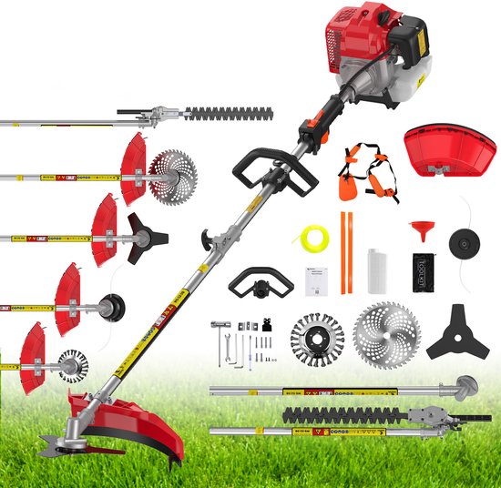 CONENTOOL 5-in-1 Benzine Bosmaaier - 52cc 2-takt - Grastrimmer, Heggenschaar & Onkruidverwijderaar - Met Draagharnas