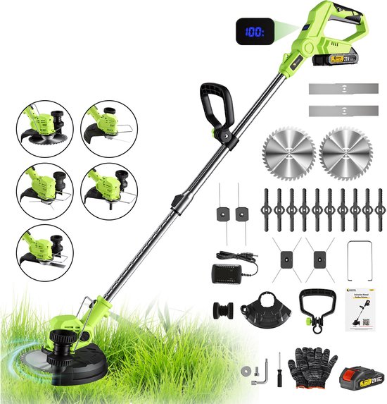 CONENTOOL 5-in-1 Bosmaaier Grastrimmer - 21V 800W Draadloze Grasmaaier met 1 Accu & LED Display, 8 Inch Snijdiameter, Verstelbare Lengte, voor Tuin & Gazon van Merkloos	