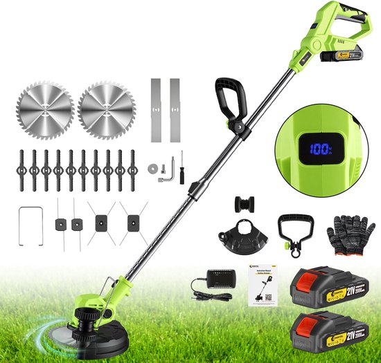 CONENTOOL 5-in-1 Bosmaaier Grastrimmer - 21V 800W Draadloze Grasmaaier met 2 Accu's & LED Display, 8 Inch Snijdiameter, Verstelbare Lengte, voor Tuin & Gazon van Merkloos	