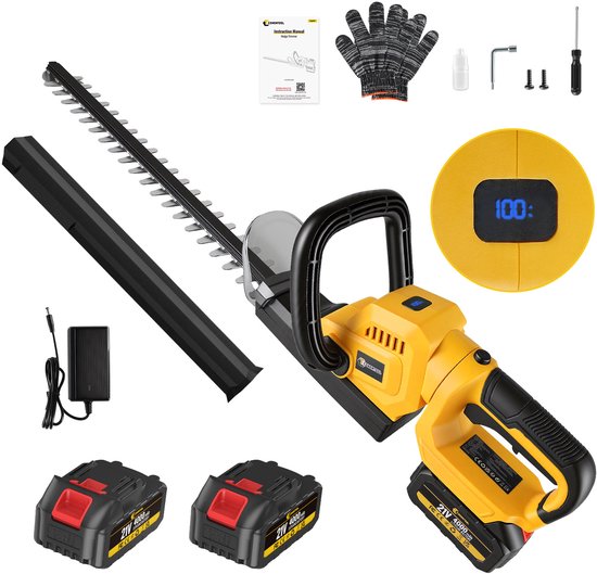 CONENTOOL Accu Heggenschaar 52,5 cm – Met LED-Batterij-indicator, 2x 4.0Ah Accu, Lader – Lichtgewicht van Merkloos	