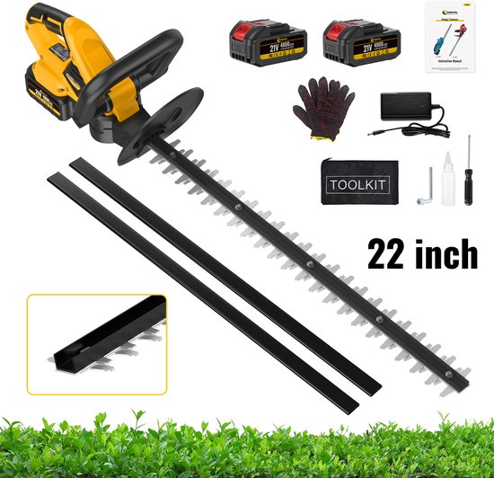 CONENTOOL Accu Heggenschaar - 56cm Bladlengte - Elektrische Heggenschaar - Met 2x 4.0Ah Accu's en Oplader - Geel
