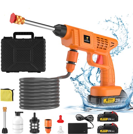 CONENTOOL Accu-Hogedrukreiniger - 580 PSI - Draadloze Hogedrukreiniger - met 2 x Accu 21V - 3 Nozzles - Incl. Schuimfles & 5m Slang van Merkloos	