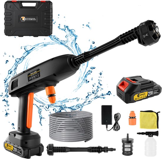 CONENTOOL Accu Hogedrukreiniger - 6-in-1 Multifunctioneel - 21V Accu - 40Bar - Incl. Accessoires en Opbergdoos van Merkloos	