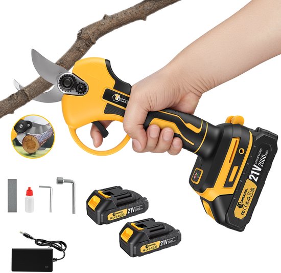 CONENTOOL Borstelloze Elektrische Snoeischaar - 2 Accu's - 25mm Snijdiameter - Draadloze Tuinschaar van Merkloos	