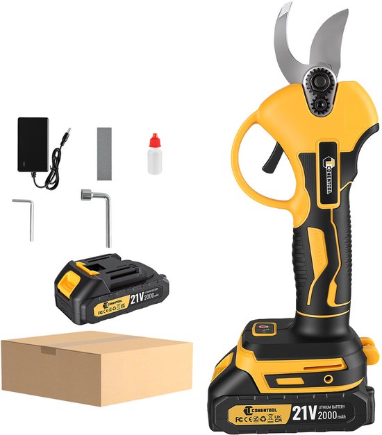 CONENTOOL Elektrische Snoeischaar Incl. Accessoires en 1 Accu - 25mm Snijddiameter - Borstelloze Motor - Professioneel Heggenschaar op Batterij - Draadloos van Conentool
