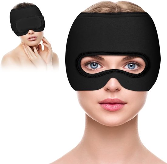 Cooling Mask Hoed - Geëmbossed Gel Hoofdpijn Hoed - Koeling Kussen - Migraine Verlichting - Opgezwollen Ogen - Nervositeit (Zwart) van Merkloos	