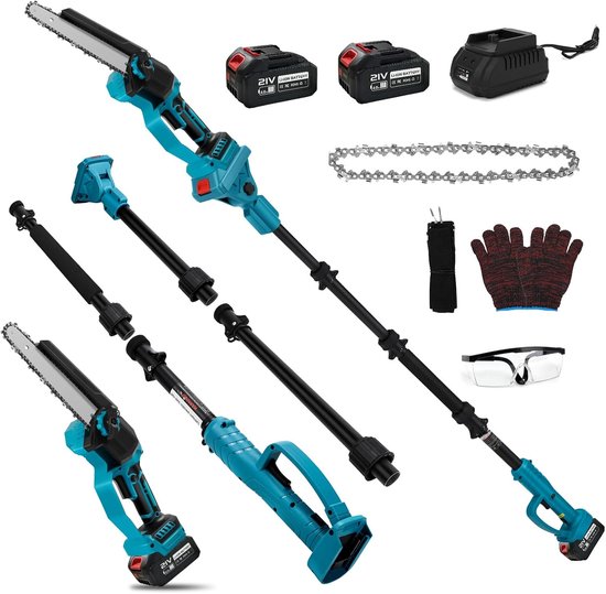 Cordless Chainsaw with 2 x 4.0 Ah Batteries, 2-in-1 Mini 8 Inch Brushless Chainsaw with 2 m Extension Bar, Extendable - ShopVlot