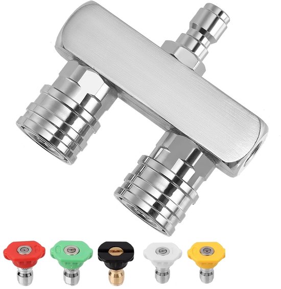 Cosensi Hoge Druk Reiniger - Dubbele Turbo Nozzle - 5000 - 1/4 Inch - Multifunctioneel - Voor Tuin en Auto - 5 Spray Tips van Merkloos	