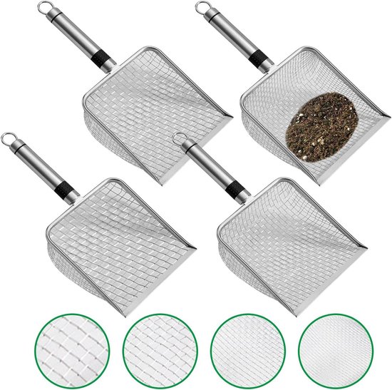 Cosensi - Tuinzeefset voor het zeven van tuingereedschap, compost en zand, roestvrijstalen zeven in 4 maten met handvat van Merkloos	