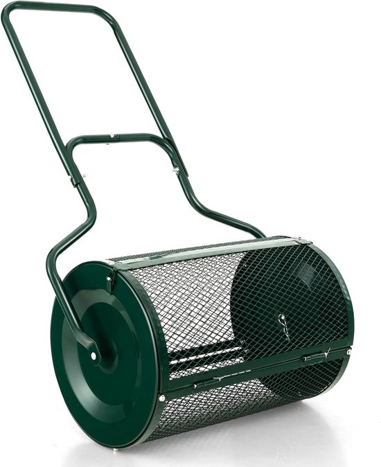 COSTWAY Compoststrooier, 75 liter, veenmos-strooier met U-greep, meststrooier voor gazon, tuin, tuinstrooier voor mestzaad, compoststrooier van metaal, zaadstrooier met mesh-mand, gazononderhoud van Costway