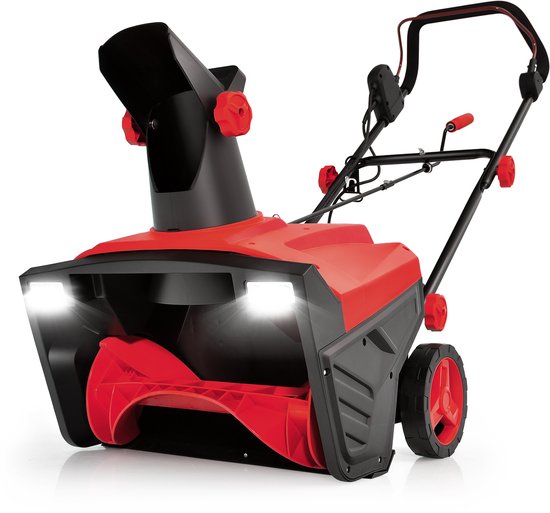 COSTWAY Elektrische sneeuwblazer met ledlampen en 15 A motor, 50 cm werkbreedte, 25 cm werkhoogte, bekabelde ruimingsmachine met 180 graden draaibare glijbaan en 9 m werpbereik (rood)